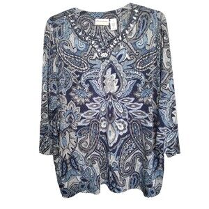 Alfred Dunner Embellished Split Neck Paisley Print Stretchy Tunic Size 3X